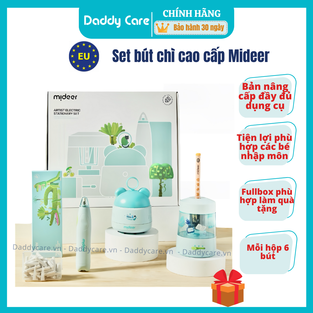 Bộ gọt bút Chì tự động kèm tẩy Cao Cấp Mideer Artist Electric Stationery dụng cụ học tập cho Bé 3,4,5,6 tuổi