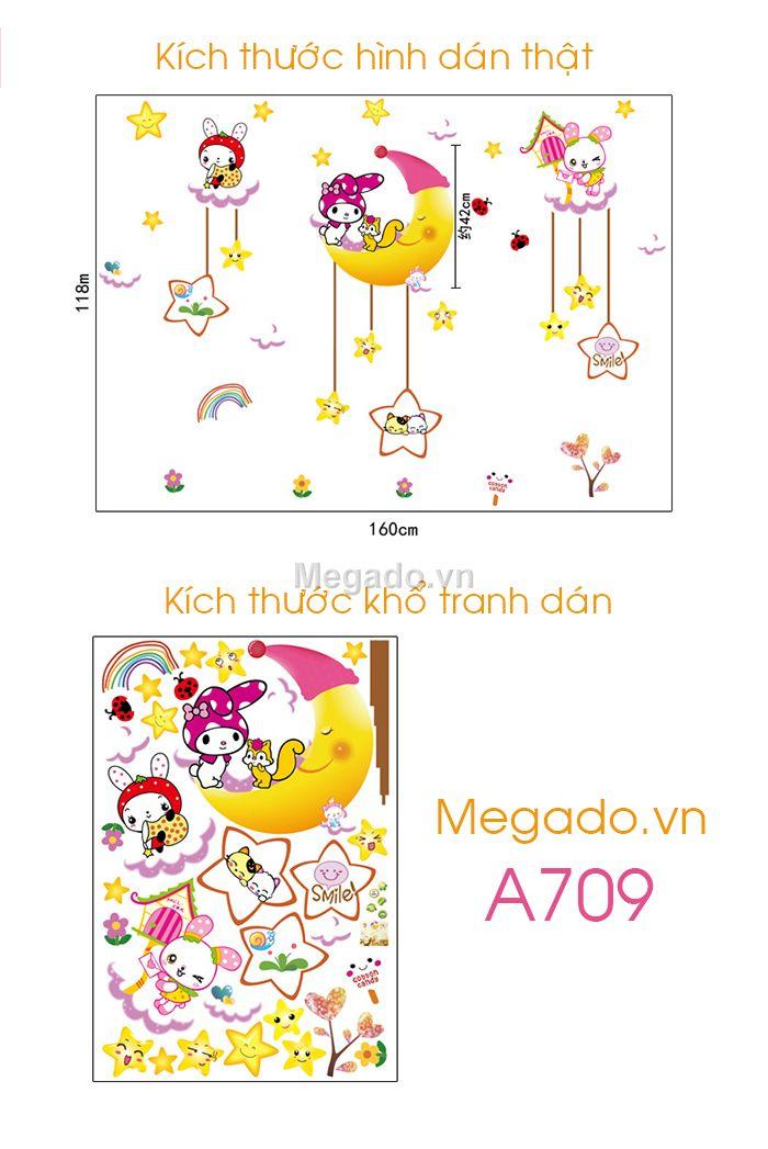 DECAL DÁN TƯỜNG THỎ YÊU TRĂNG VÀ THÚ QUA CẦU - HP408