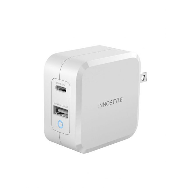 Adapter Sạc 2 Cổng 65W Innostyle GAN ZENI Tích Hợp Cổng USB Type-C Hỗ Trợ Sạc Nhanh Power Delivery PD 65W - Hàng Chính Hãng