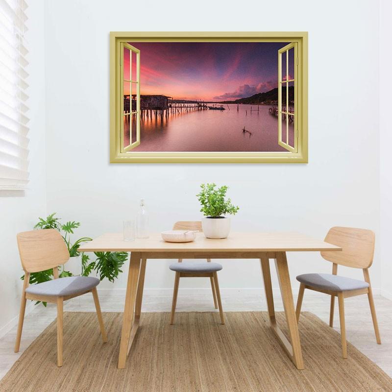 Decal cửa sổ Hoàng hôn trên biển WD115 | Decal dán tường