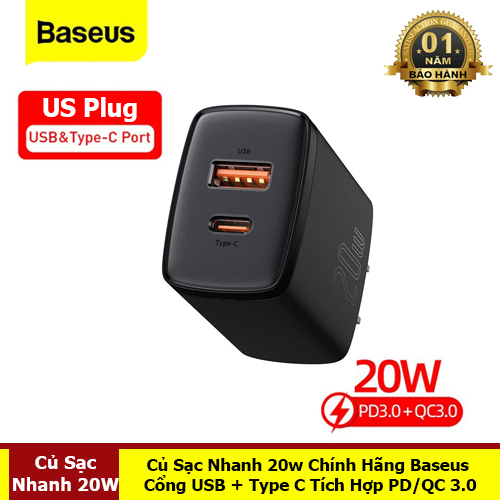 Hình ảnh Củ Sạc Nhanh 20W Cổng USB + Type C Tích Hợp PD/QC 3.0 - Hàng Chính Hãng Baseus