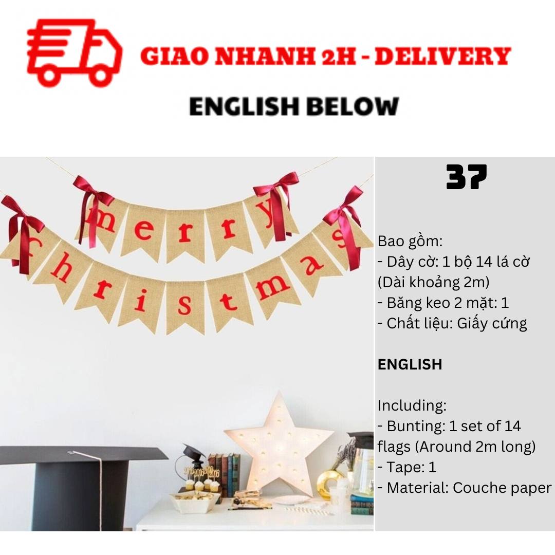 Bộ Dây Cờ Noel Trang Trí Tiệc Nhiều Mẫu - Merry Christmas Bunting DCXM10