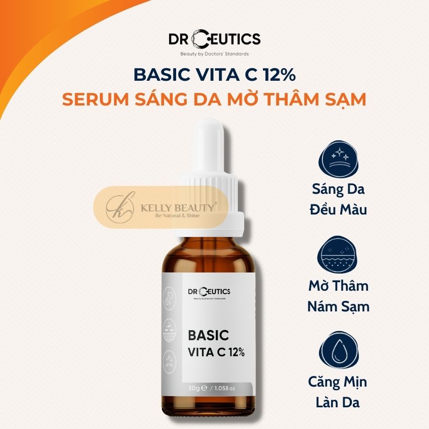 Serum Basic Vitamin C 12% DrCeutics - Giúp Da Sáng Đều Màu, Mờ Thâm Sạm; Tươi Trẻ và Căng Mịn Làn Da | Kelly Beauty