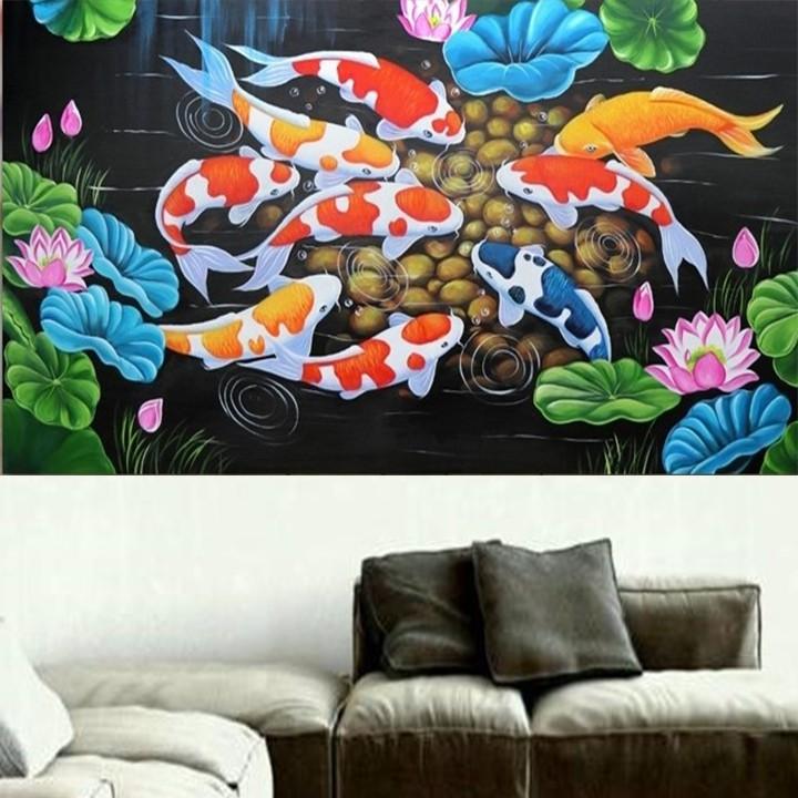 Tranh thêu cửu ngư quần tụ LV3042 - kích thước: 99 * 55cm.
