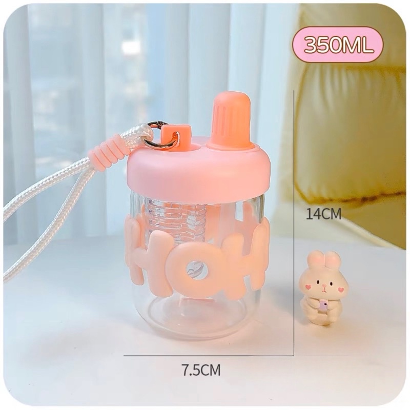 Bình - Cốc thủy tinh có ống hút, dây đeo kèm khay lọc, stick nổi