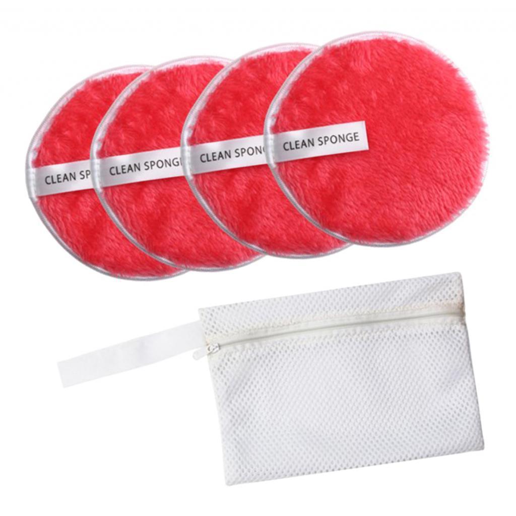 4 Pcs Soft Gentle Make-Up Remover Puff Facial Cleansing Cloth Red