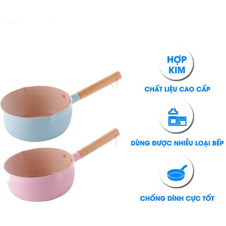 CHẢO ĐÁ CHỐNG DÍNH SIZE 18CM CÁN BẰNG GỖ CHỐNG NÓNG CÓ MÓC TREO GỌN GÀNG, ĐÁY TỔ ONG DÙNG CHO MỌI LOẠI BẾP GIA ĐÌNH KỂ CẢ BẾP TỪ - NỒI QUẤY BỘT, NẤU ĐỒ ĂN DẶM CHO BÉ YÊU