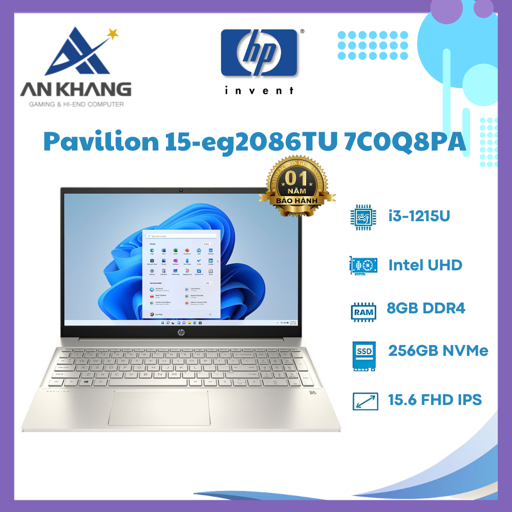 Laptop HP Pavilion 15-eg2086TU 7C0Q8PA (Core i3-1215U | 8GB | 256GB | Intel UHD | 15.6 inch FHD | Win 11 | Vàng) - Hàng Chính Hãng - Bảo Hành 12 Tháng