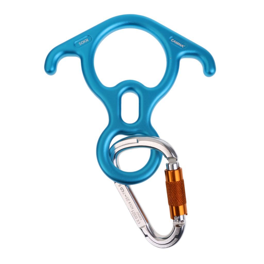 50KN Safety Figure 8 Descender Belay Device + 25KN D-Shape Carabiner Hook for Outdoor Rock Climbing