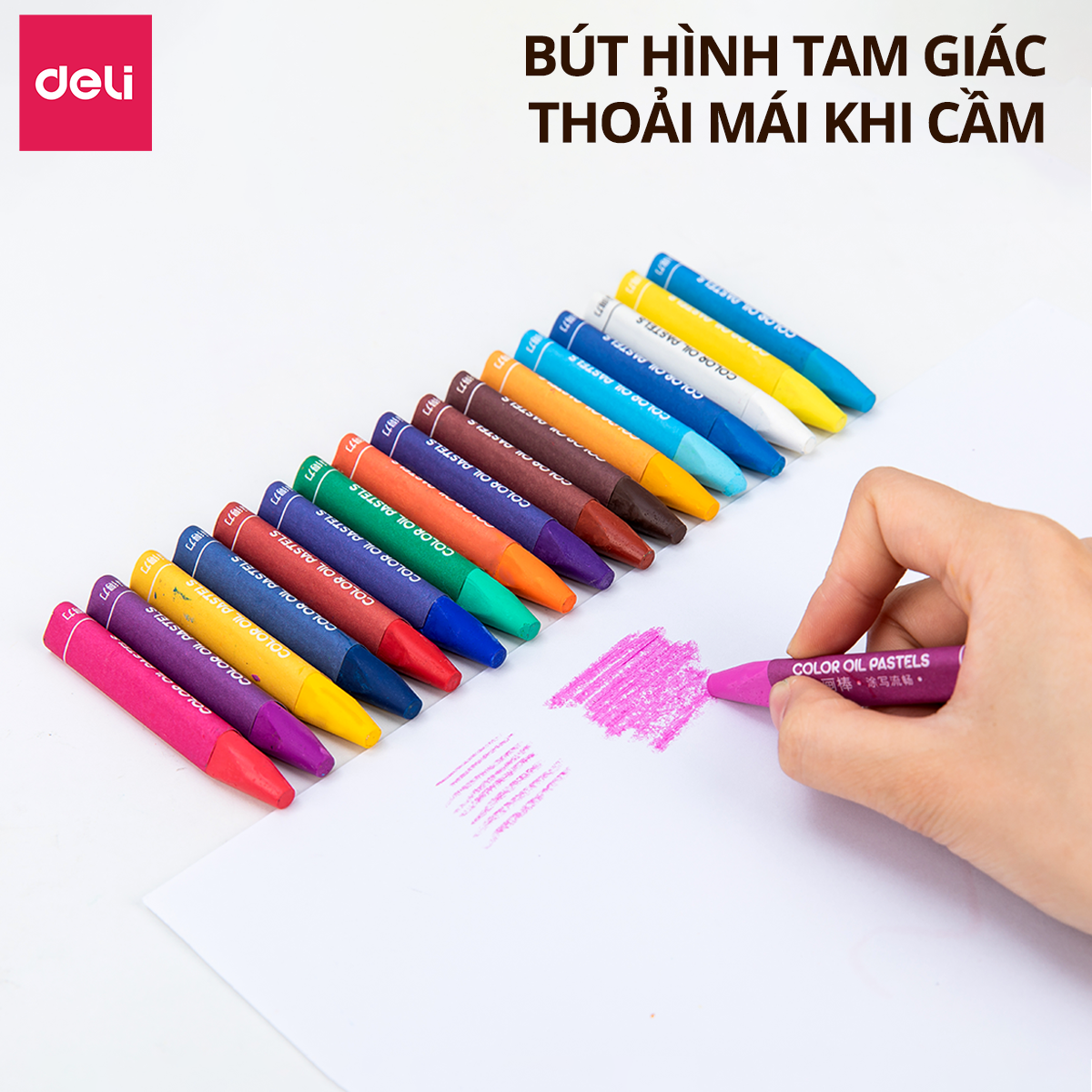 Bút Màu Sáp Dầu Deli - Bút Sáp Hộp Nhựa 12/24/36 Màu Tươi Sáng Mềm Mịn - Thân Bút Màu Hình Tam Giác Dễ Cầm Sử Dụng