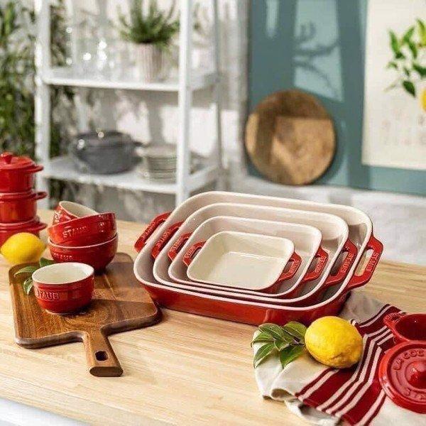 Set 3 Khay Gốm Chữ Nhật STAUB Bỏ Lò, Khay Làm Bánh, Đựng Đồ Ăn, Nhập Đức