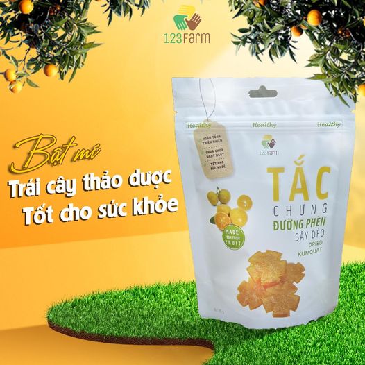 Tắc chưng đường phèn sấy dẻo 123farm 85gr - Ăn vặt từ trái cây dược liệu, tốt cho người viêm họng, đau họng, ho, khan tiếng