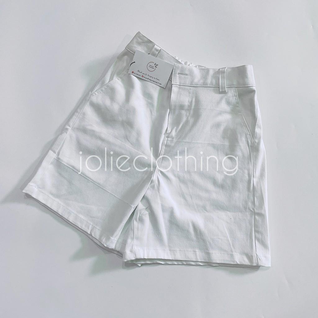 Quần Short Kaki Lửng Ulzzang Quần đùi denim ngố Ống rộng cạp cao trắng đen kem Dáng Hàn Quốc