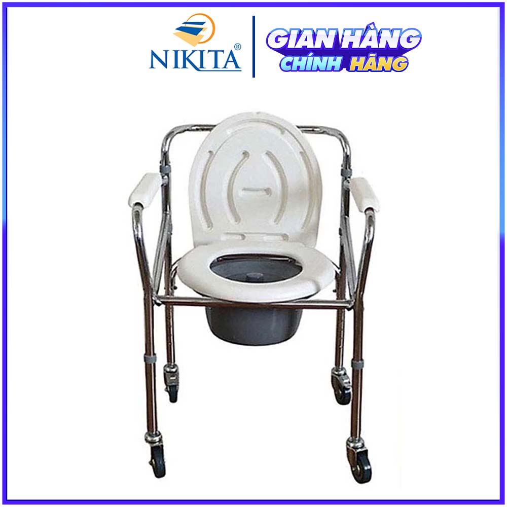Ghế bô vệ sinh Inox cao cấp, có bánh xe di chuyển tiện lợi, cho người già, người bệnh và trẻ em mẫu 2021