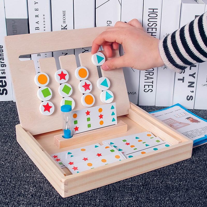 Đồ chơi giáo dục nhận thức sớm montessori - Di chuyển màu sắc trong bảng logic 2 mặt, chất liệu- có hộp- gỗ cao cấp