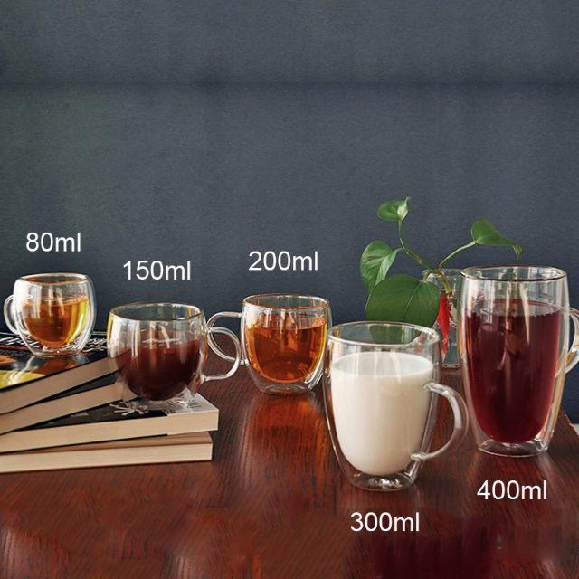 CỐC THỦY TINH 2 LỚP GIỮ NHIỆT UỐNG TRÀ VÀ CAFÉ, CÓ TAY