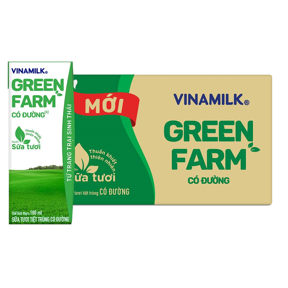 Thùng 48 Sữa Tươi Tiệt Trùng Vinamilk Green Farm - Sữa Tươi 100% Có Đường 180ml