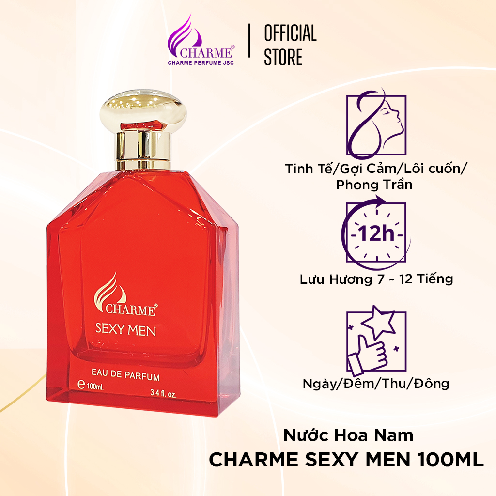 Nước hoa nam quyến rũ, Charme Sexy Men, dòng nước hoa lưu hương lâu, nam tính dành cho quý ông, 100ml