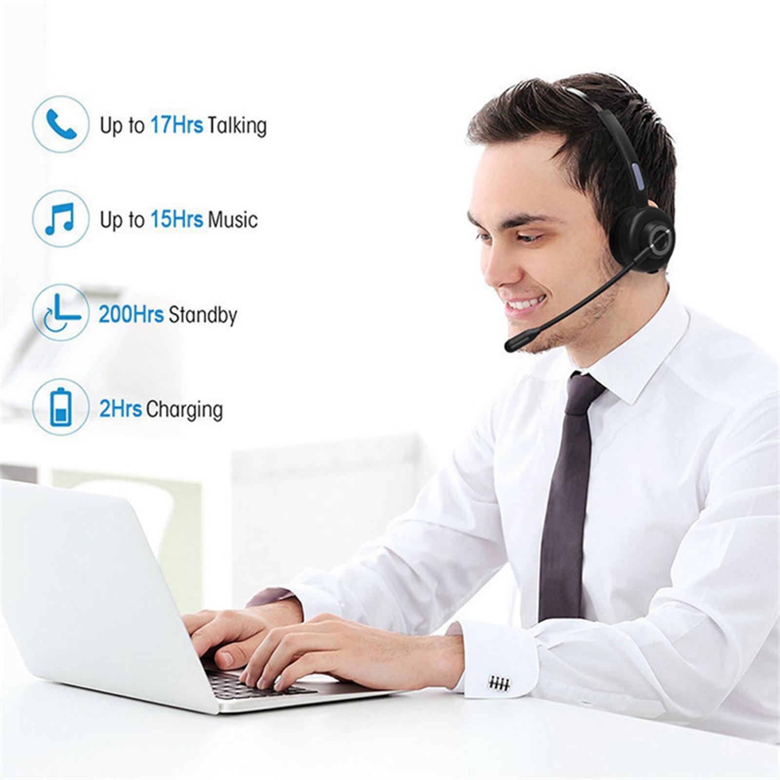 Bluetooth Headset, Wireless Headset with Microphone,Noise Cancelling Hands Free Phone Headset for Truck Driver Call Center Office PC