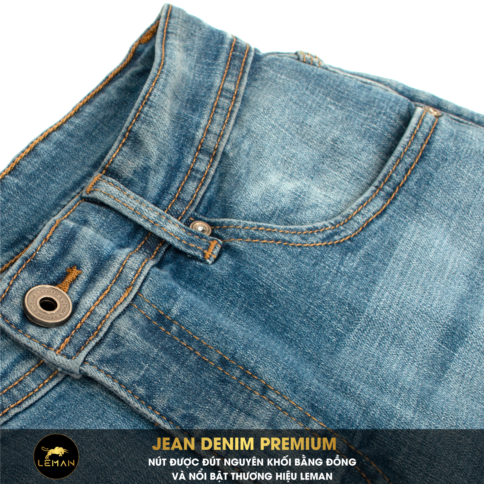 Quần Jean nam Leman xanh mài xước trơn JD15 - Slim Form Tôn Dáng