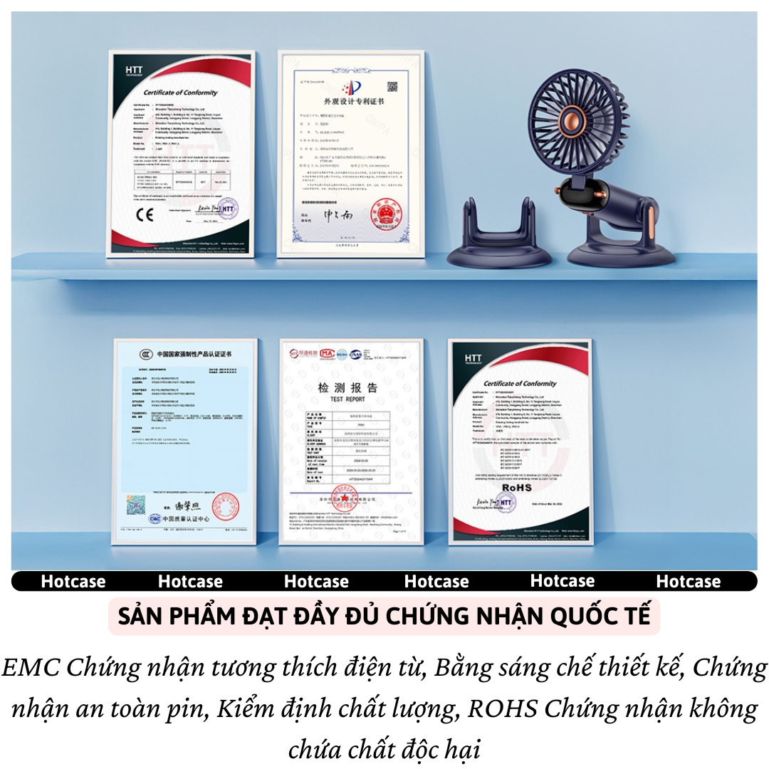 Quạt Cầm Tay, để bàn, gắn tường Turbo công suất cao hiệu HOTCASE Swivel Pin 4000mAh,Đèn Led hiển thị, 05 Cấp Độ Gió, Gió Mạnh, Êm, Pin Khủng, Siêu Nhỏ Gọn, tích điện sạc, mini cầm tay - Hàng nhập khẩu