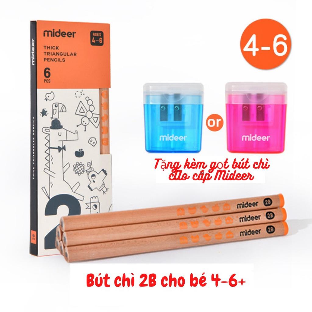 Bộ bút Chì 2B 4B 6B hộp 6 bút chì Mideer Thick Triangular Pencils, Đồ dùng học tập