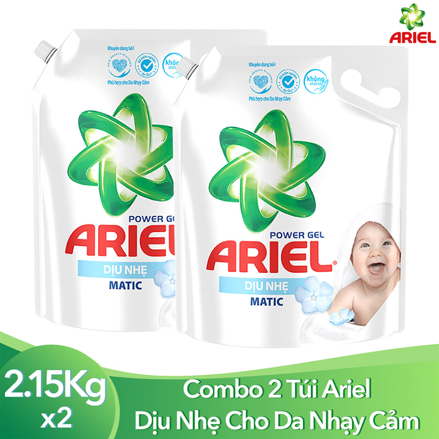 Combo 2 Túi Nước Giặt Ariel Dịu Nhẹ Cho Da Nhạy Cảm (2.15kg/ Túi) - Mềm mại ngát hương - An toàn cho da em bé