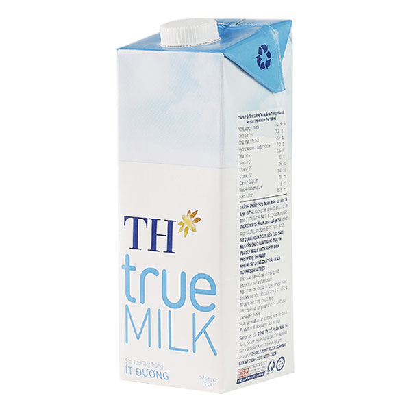 Thùng 12 hộp sữa tươi tiệt trùng TH True Milk  ít đường 1 Lít