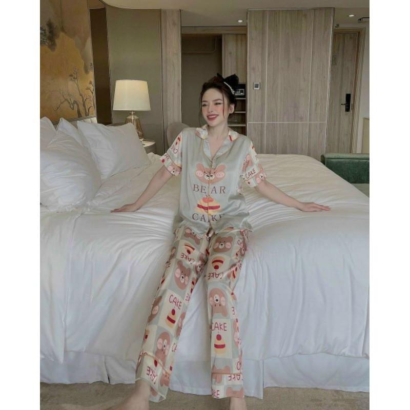 Pijama tiểu thư bánh bèo_Lụa latin cao cấp chuẩn loại 1_thật 100%