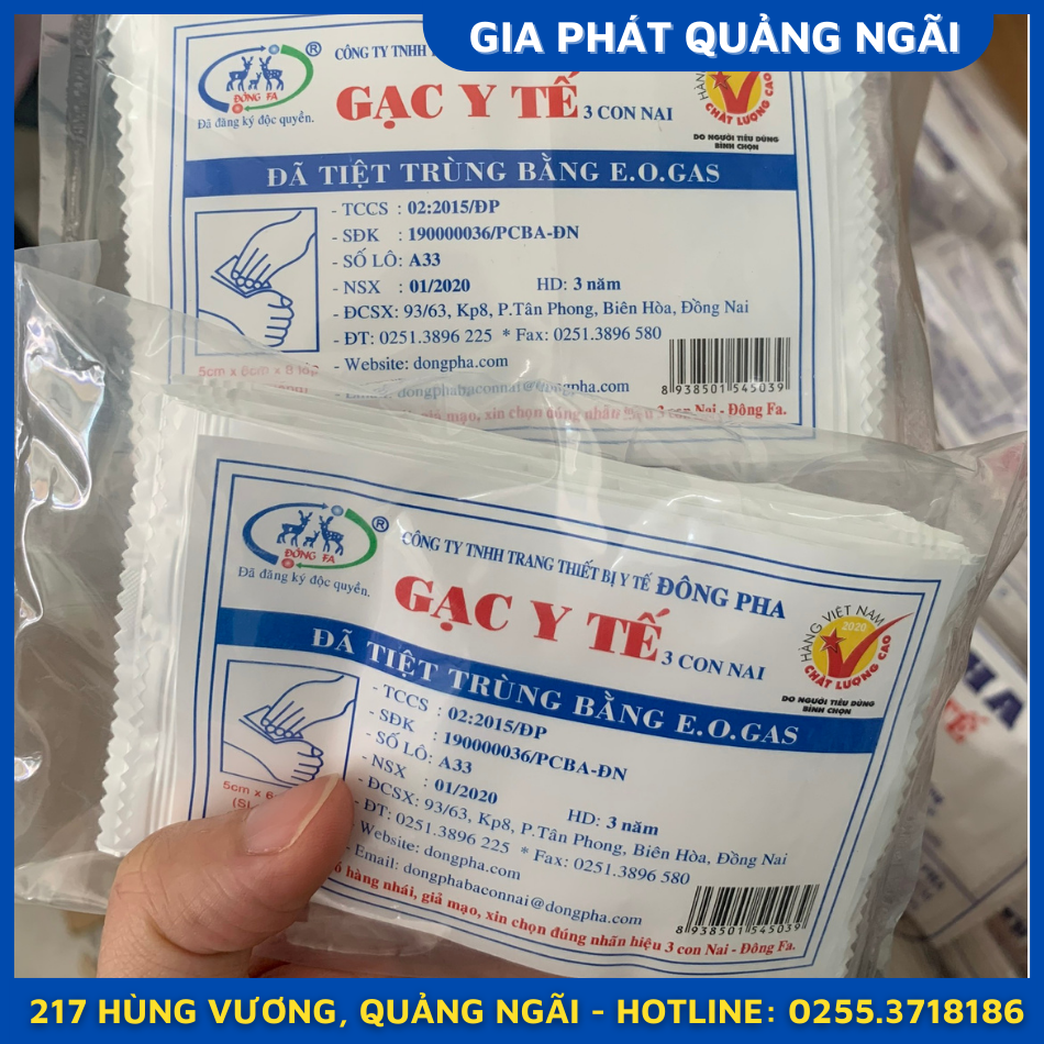 GẠC Y TẾ TIỆT TRÙNG 5x6CM ĐÔNG PHA 3 CON NAI