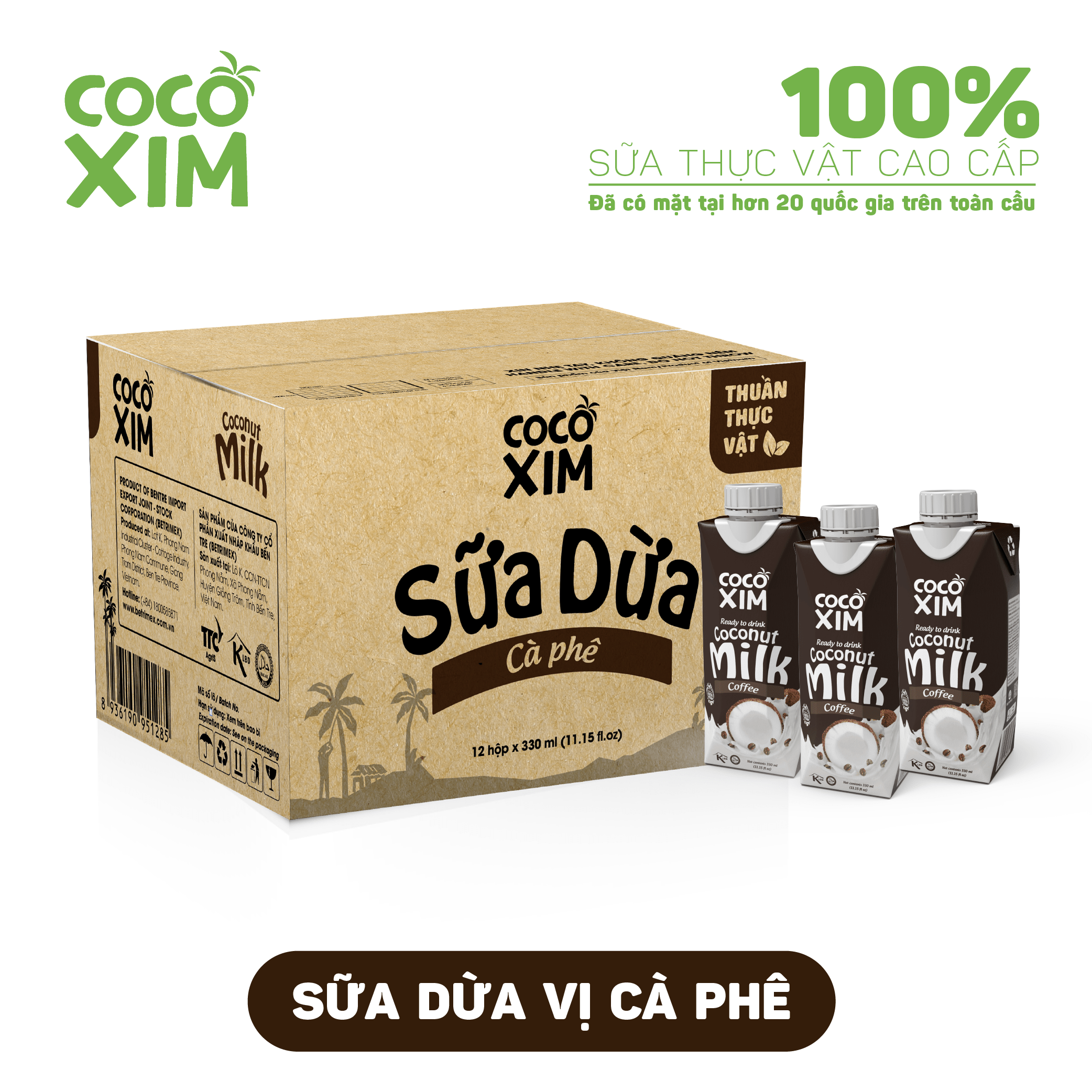 Thùng 12 Hộp Sữa Dừa Cocoxim Coffee 330ml/Hộp