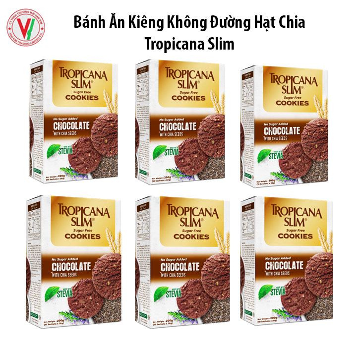 Combo 6 Hộp Bánh Quy Ăn Kiêng Tropicana Slim Sugar Free Cookies Socola (10  x 20g)