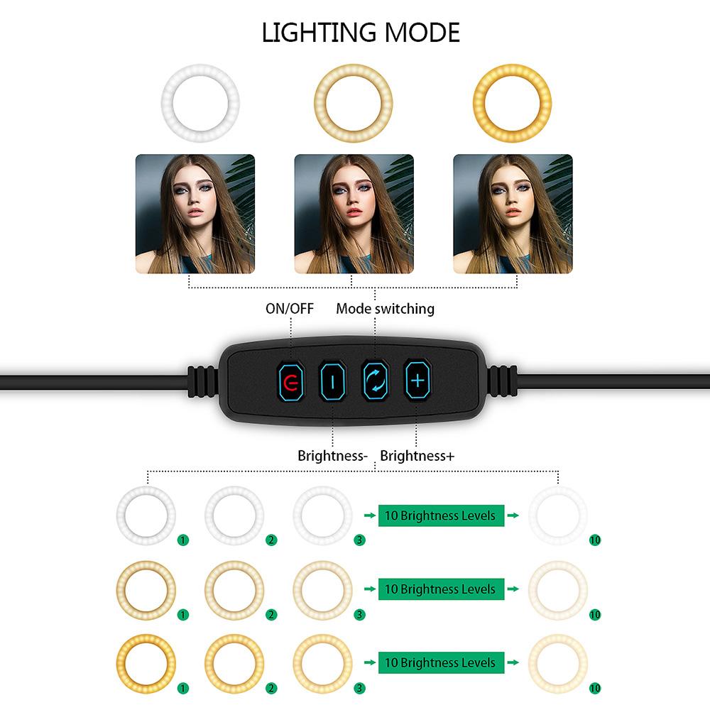 Đèn LED vòng bảng 10 inch 3200-5600K 3 màu 10 mức Độ sáng có thể điều chỉnh bằng giá ba chân để trang điểm phát trực tiếp