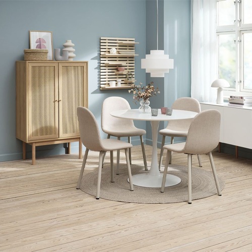Ghế bàn ăn | JYSK Ejstrup | thép/vải polyester | be/xanh | R45.5xS53xC89cm