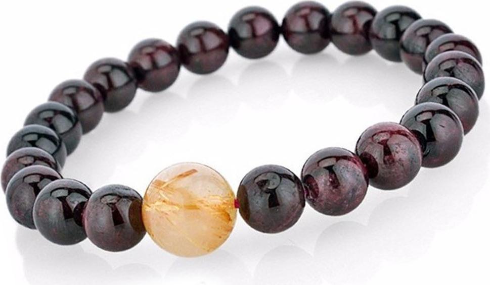 Gembank Lắc Tay Mệnh Thổ Đá Garnet Đá Thạch Anh Tóc Tự Nhiên