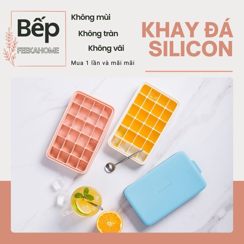 Khay đá silicon có nắp FEEKA cao cấp ngăn mùi cực bền