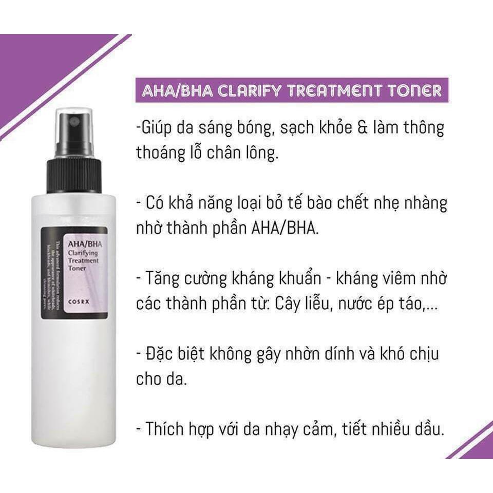 HSD 2023 Nước Hoa Hồng Cosrx AHA/BHA Clarifying Treatment Toner Làm Sạch Da 150ml