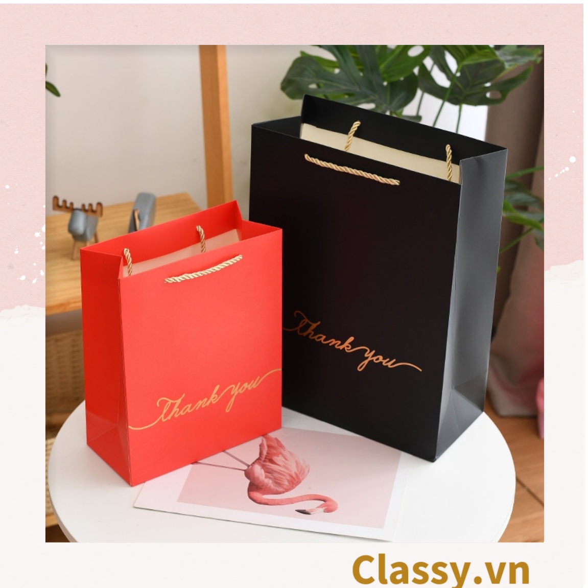 Túi giấy đựng quà tặng size lớn 25*12*33cm đơn sắc In chữ Thank you / Best with you sang trọng