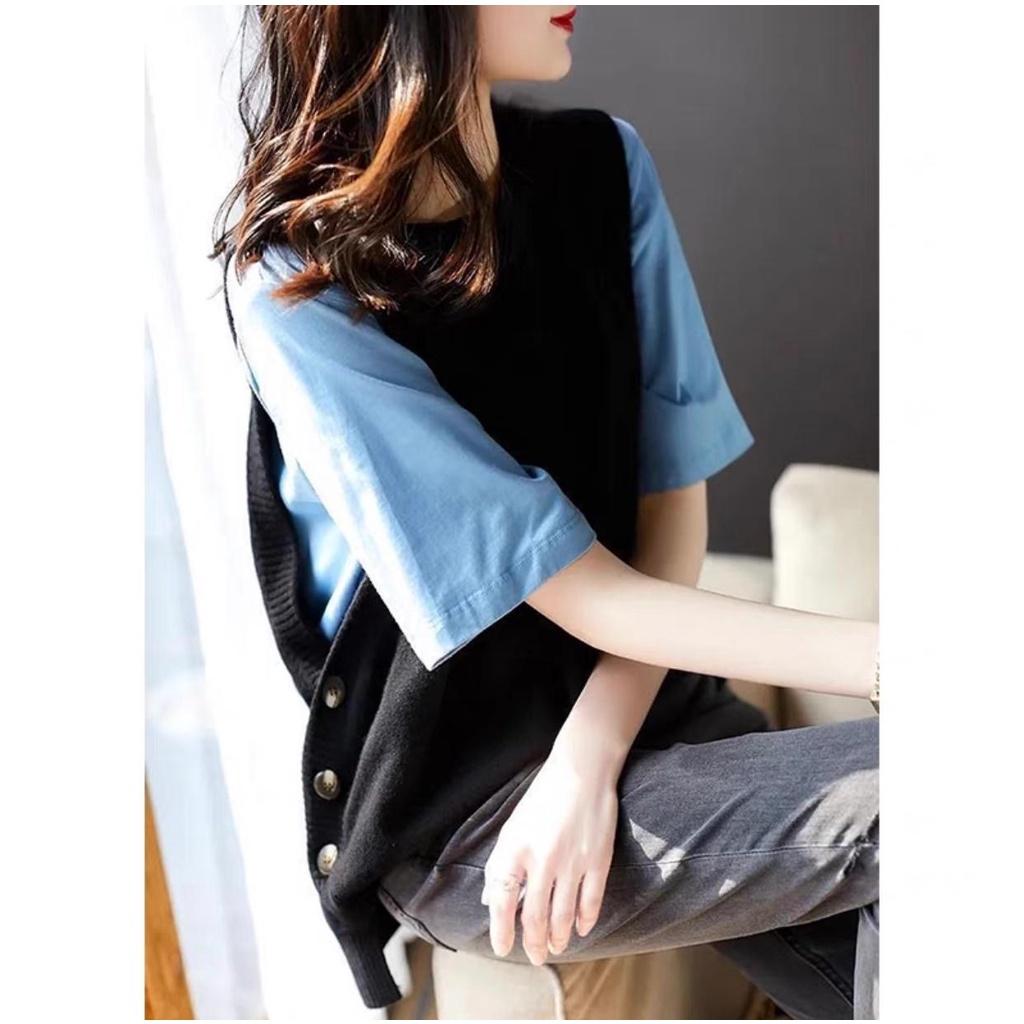 MS846 Áo gile len nữ xẻ tà vạt cao thấp cúc sườn Hàn Quốc