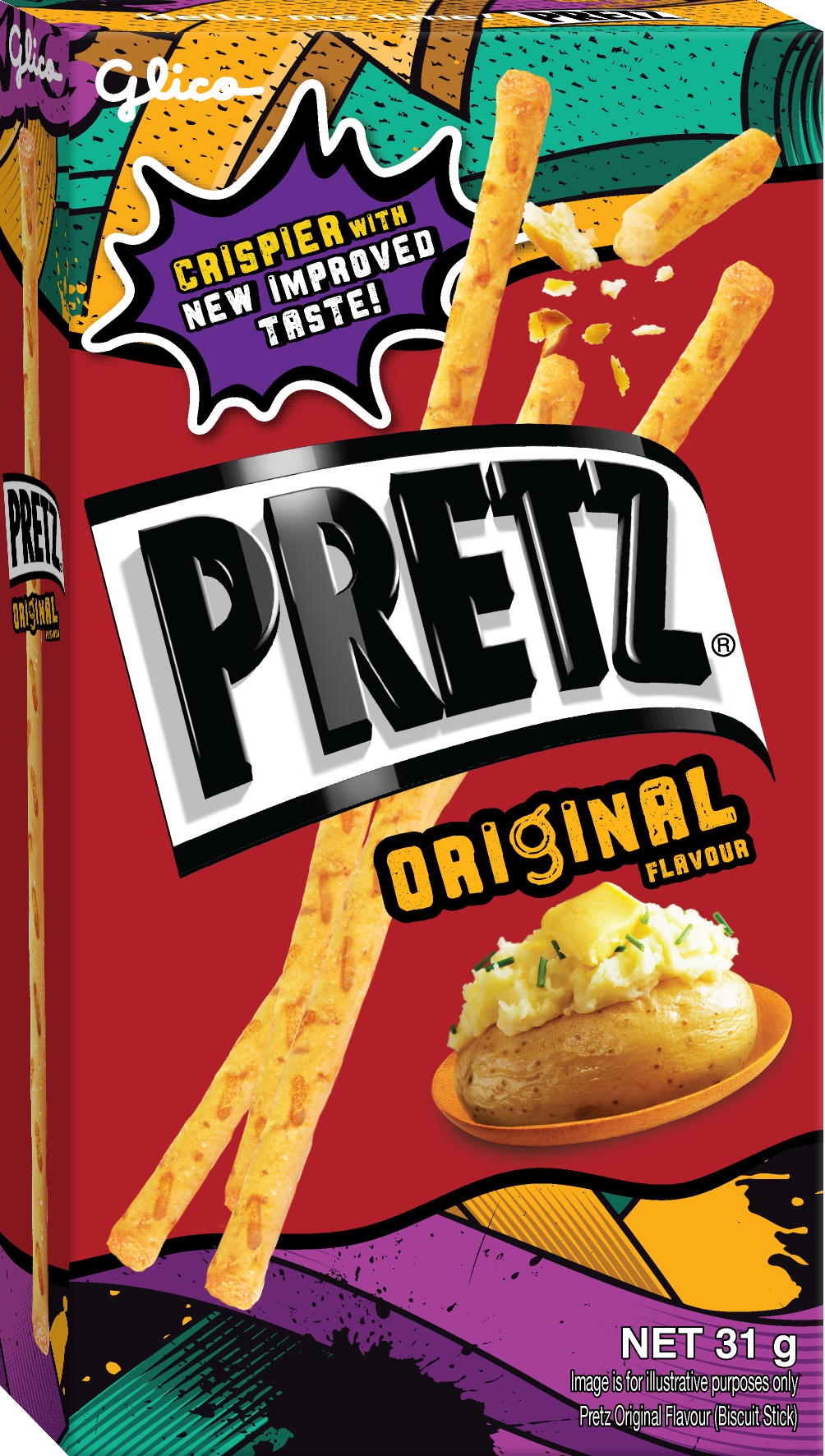 Bánh que mặn nướng giòn mix 2 vị khoai tây & pizza GLICO Pretz