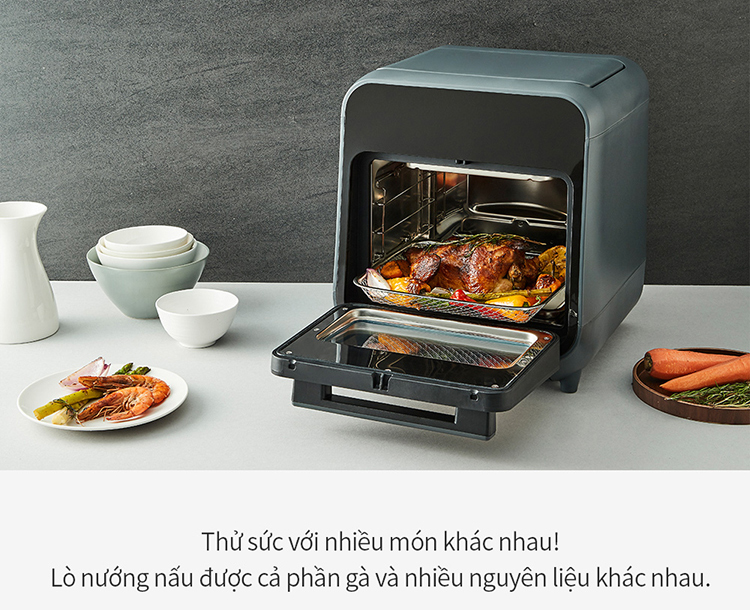 Lò nướng chân không kết hợp chức năng hấp Lock&Lock EJF693GRY Steam Air Fryer Oven - Hàng chính hãng