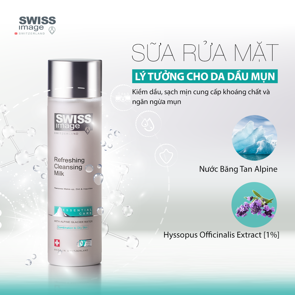 Sữa rửa mặt làm sạch mềm dịu cho da hỗn hợp và da dầu Swiss Image Refreshing Cleansing Milk 200ml