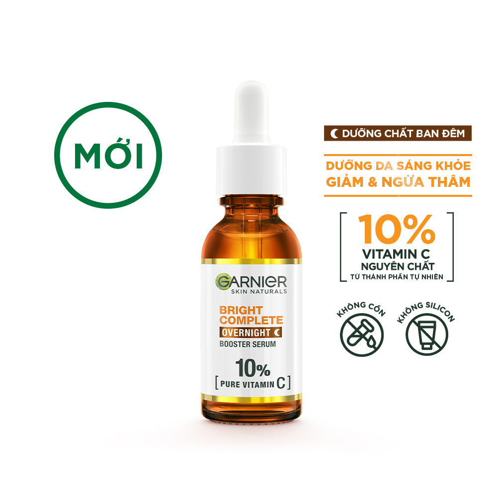 Dưỡng chất ban đêm giúp sáng da, giảm & ngừa thâm Garnier 10% Vitamin C - Garnier Bright Complete Overnight Serum 30ml