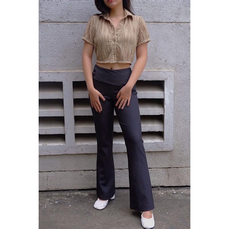 OLALASTUDIO Áo sơ mi tay ngắn cách điệu - Ace Brown Shirt