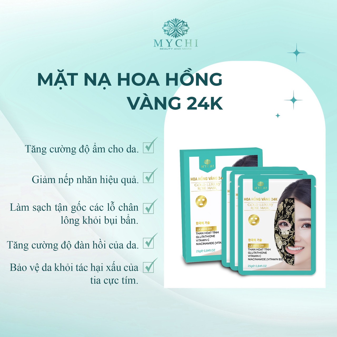 Mặt nạ đảo chiều Mychi - Hoa hồng vàng 24k Gold Luxury Mark