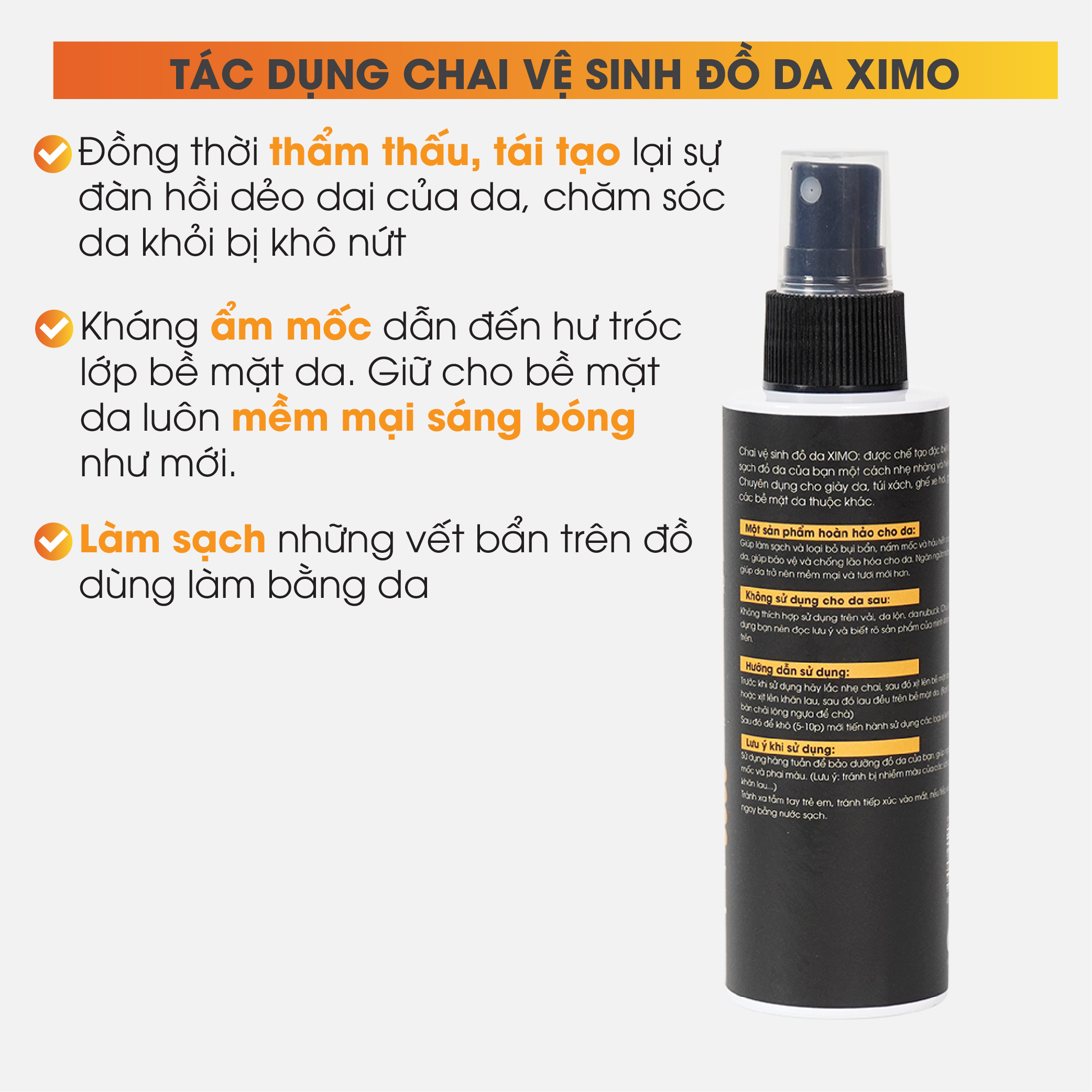 Chai vệ sinh giày đồ da, túi ví, áo, ghế da giúp làm sạch, dưỡng ẩm chống mốc XIMO XI03