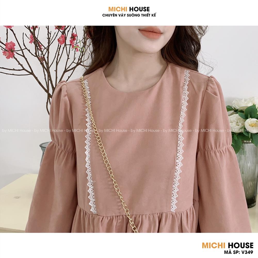 Váy Suông Babydoll MICHI House V349 Đầm Xuông Thiết Kế Cổ Tròn Dài Tay Freesize Rộng Xinh