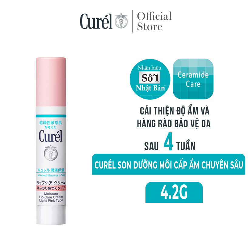 Son Dưỡng Môi Cấp Ẩm Chuyên Sâu Curel Intensive Moisture Care Moisture Lip Care Cream (Light Pink - Hồng Nhẹ) (4.2g)