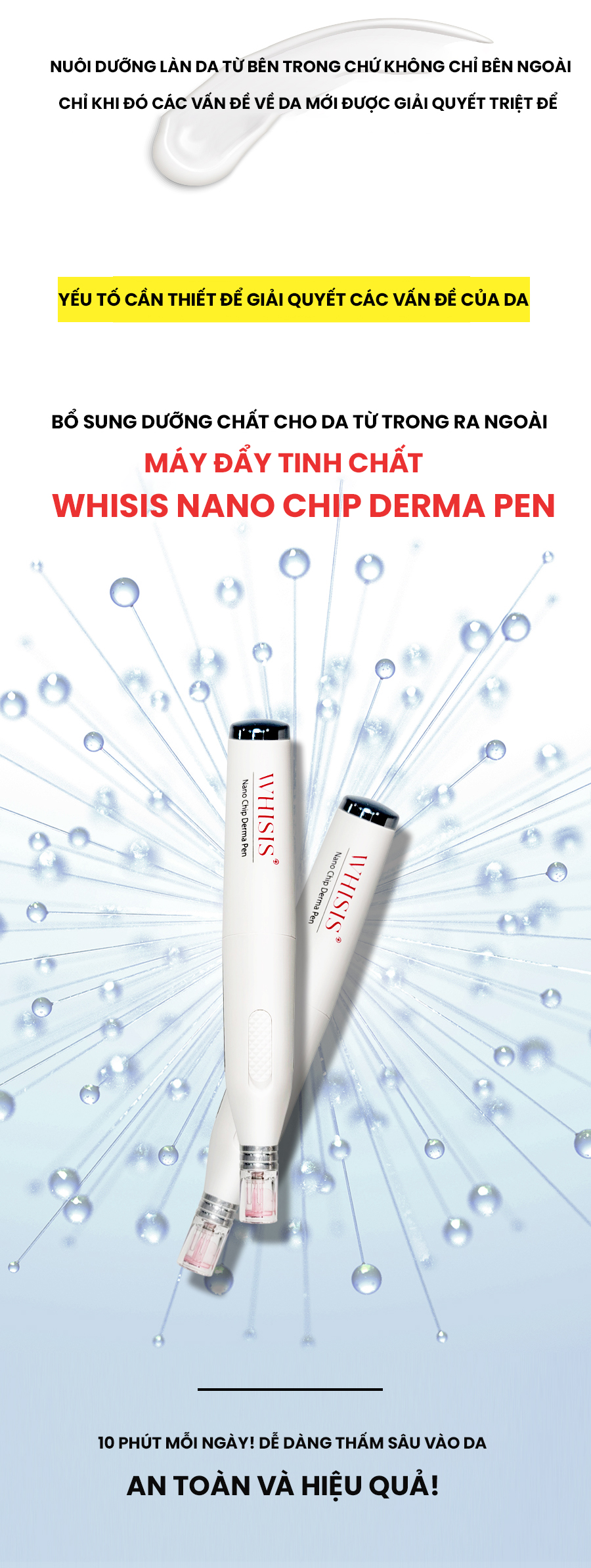 Máy Đẩy Tinh Chất WHISIS Nano Chip Derma Pen Xóa Mờ Sạm Nám, Tái Tạo Da