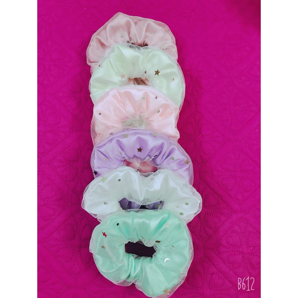 10 Dây cột tóc vải scrunchies lưới 2 Lớp, đồ buộc tóc crunchies